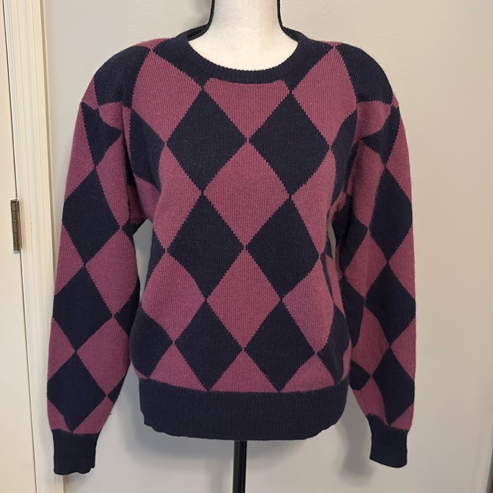 Vintage 90s Argyle Angora Jones New York Dark Academia Purple Sweater size S